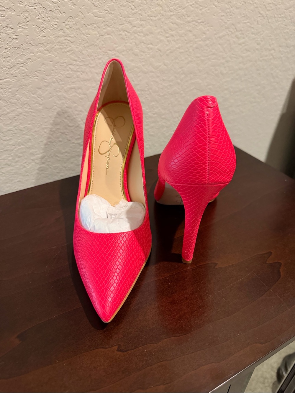 Jessica Simpson Neon Pink Snake-Embossed Pointed Stilettos